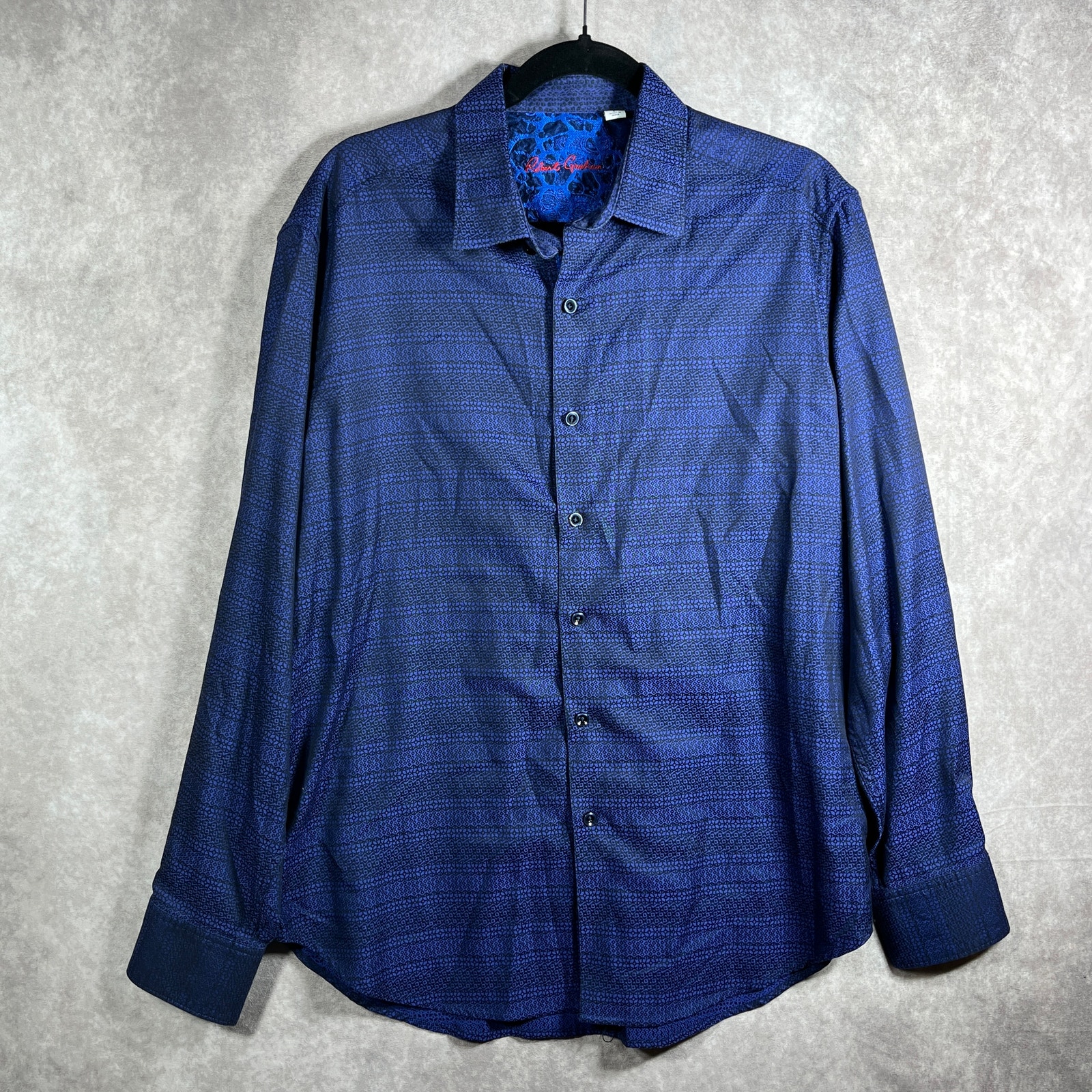 Robert Graham Shirt Mens Large Blue Black Geometric Print Button Up Long Sleeves
